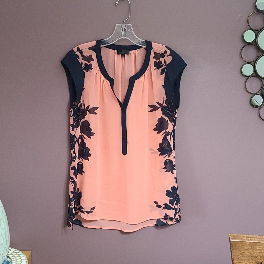 Sheer Cute Top - Pink with Navy Flowers